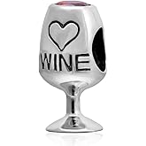 925 Sterling Silver Red Wine Lover Glass Charms fit Pandora Charms Bracelet for Mom Wife Birthday Christmas Valentines Mother's Day Gift