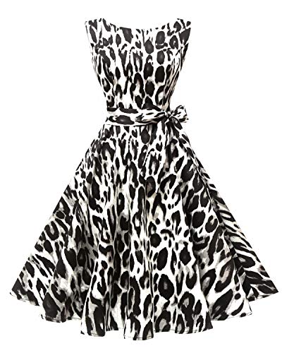 Hanpceirs Women's Boatneck Sleeveless Swing Vintage 1950s Cocktail Dress WhiteTiger XS