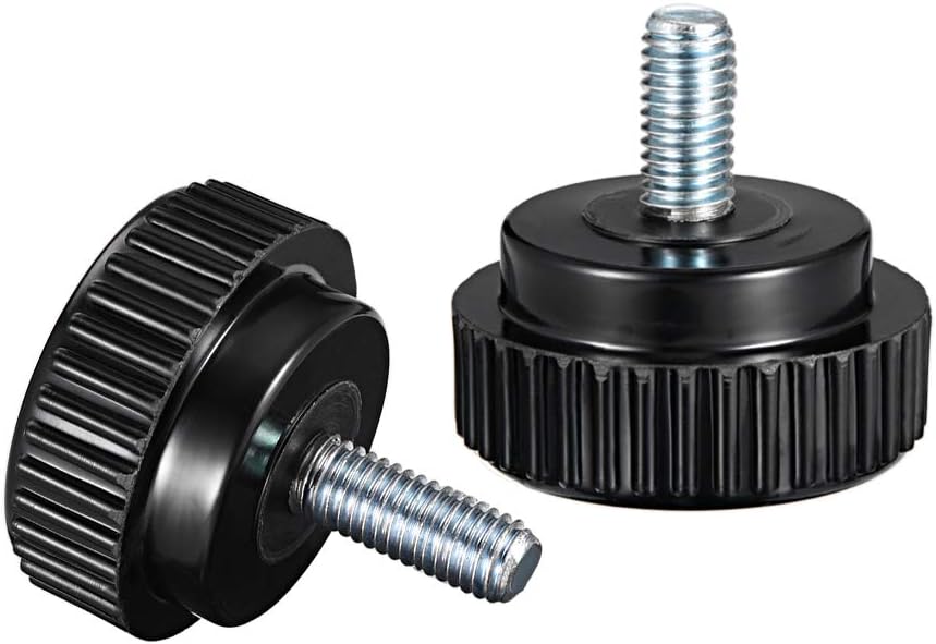 sourcing map 2pcs Knurled Clamping Knobs M8 x 20mm Metric Zinc Plated Carbon Steel Male Thread Thumb Screw on Type 40mm Plastic Round Head Threaded Hand Bolt Stud Knobs Black - Image 4