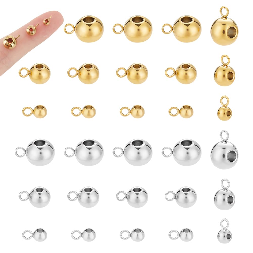 UNICRAFTALE 60pcs 3 Sizes Hanger Links Bail Stainless Steel Round Bail Beads Golden & Stainless Steel Color Hanger Connector Links for Pendant European Jewelry Making