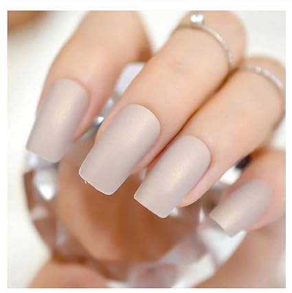 VIKSON INTERNATIONAL SET OF 24 PCS Gorgeous Cream Nude False Nails Long Iridescent Matte Frost Fake Nails Art Design Artificial False Nails 24 pcs