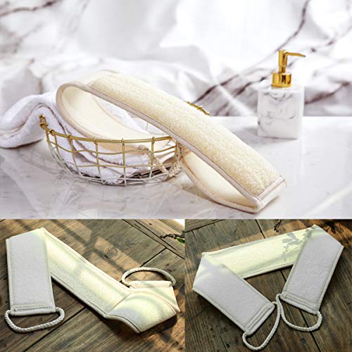 Back Scrubber, for Women Men Body Shower Long Handle with Loofah Natural Material Design 3.94 ✖ 31.5 inch (Beige)