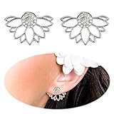 Lotus Studs Ear Crawler Earrings Cuff Climber Ear Wrap Pin Vine Pierced Charms Rhinestone Clip On Jewelry Silver Plated
