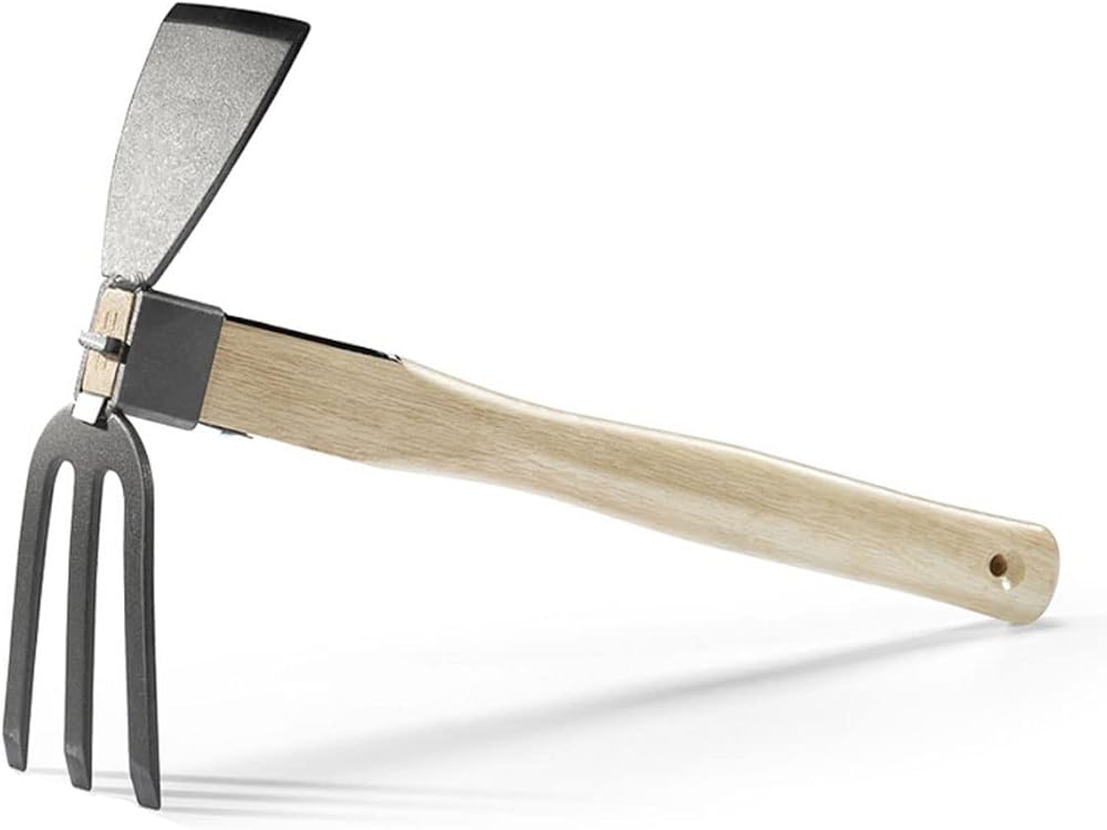 LANYOTA Garden Hoe 2in1 Garden Tools Digging Hoe and Rake with Wooden Handle