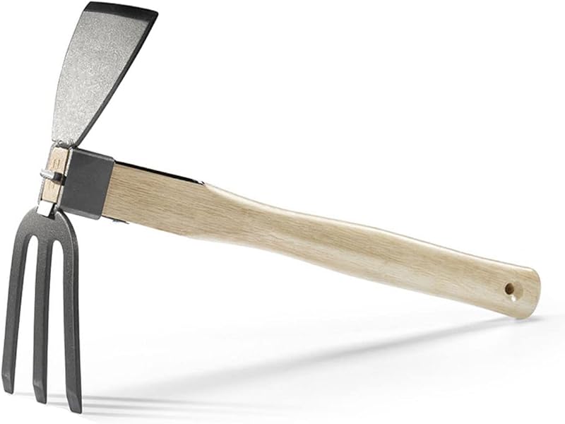 LANYOTA Garden Hoe 2in1 Garden Tools Digging Hoe and Rake with Wooden Handle