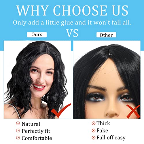 POPTAIYU Short Black Curly Wig Synthetic Shoulder Length Lace Front Wigs for Women Middle Part Wavy Bob Hair for Daily Party Use (Black,14 inch)