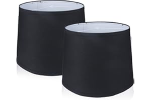BDROFN Lamp Shades Set of 2 Drum Lampshade for Table Lamp Floor Lamps,12.6x11.6x10" Large Black Lampshades Replacement Double Fabric Lamp Shade Natural Linen Easy Assembly Lampshades