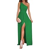 LYANER Women's One Shoulder High Split Sleeveless Ruched Sexy Cocktail Maxi Long Dress