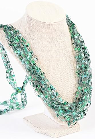 CROCHETLACES Adjustable Soft LIGHTWEIGHT Handmade Fabric Crochet Yarn Necklace Scarf- Emerald