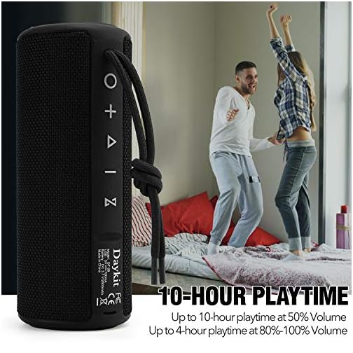 DAYKIT Waterproof Portable Bluetooth Speaker with Crystal Clear Stereo Sound, Rich Bass, 66 ft Wireless Range, Built-in Mic, IPX6, for Home, Shower, Travel, Outdoor Speaker -Black - Image 4