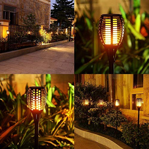 Balight Solar Torch Lights,Dancing Flame Lighting 96 LED Flickering Tiki Torches Waterproof Wireless Outdoor Light for Patio Garden Path Yard Wedding Party(4 Packs) (A)