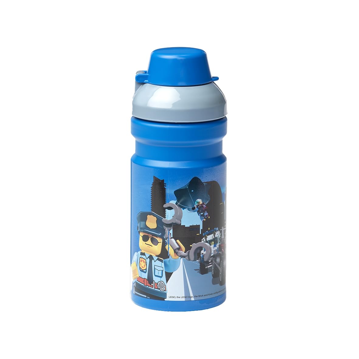 LEGO City Drinking Bottle - 390 ml, Durable PP/Silicone - Fun and Practical Kids Water Bottle with Covered Spout, Sports Water Bottle, Blue / Grey — image 1