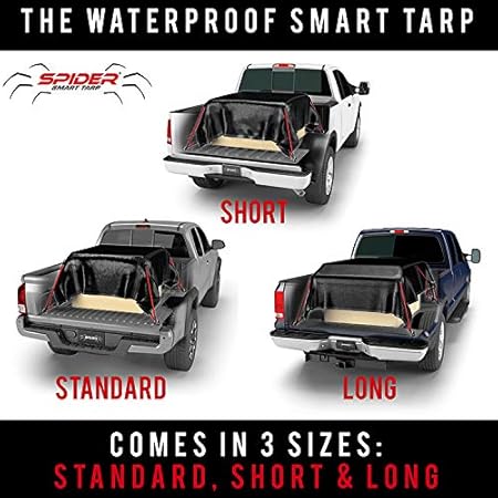 Amazon Com Spider Smart Tarp 7 X 7 6 Waterproof Heavy Duty Truck Tarp Bed Cover With 4 Built In Attached Adjustable Bungee Cords Cargo Net Alternative For Short Bed Trucks Automotive
