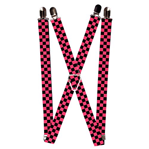 Black and Pink Checkered Flag Plaid Checkers Suspenders