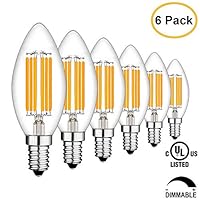 Joddge C35 Dimmable No Flicker  LED Light Bulbs Candelabra 6W Equivalent 60W Incandescent E12 Base 2700K Warm White  6 Pack