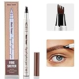 Eyebrow Tattoo Pen - iMethod Microblading Eyebrow Pencil with a Micro-Fork Tip Applicator Creates Natural Looking Brows Effortlessly and Stays on All Day (Brown)