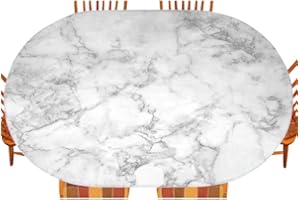 ESFVRG Marble Oval Table Cloth, Nature Granite Pattern with Cloudy Spotted Trace Effects Marble Image, Indoor Dining and Outdoor Patio Festival Use, Fits 48" x 72" Table, Grey Dust