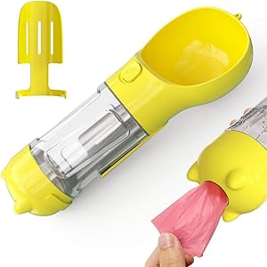 Xianggu Dog Water Bottle, 300ml Pet Water Dispenser Dogs Travel Water Bottle pet Pooper Scooper Food Grade Double Dust-Proof Leak-Proof Lightweight, for Walking and Traveling (Yellow/Blue/Pink/Green)