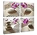 Canvas Print Wall Art-Spa Wall Decor Butterfly Orchid Painting Zen Spa Purple Phalaenopsis Flowers On White Balance Stones 4 Panel Paintings Modern Artwork For Living Room Decoration Flower Home Decor