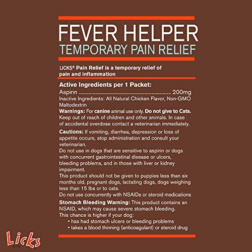 Licks - Dog Pain Relief - Aspirin- only pet Product containing Solely Aspirin - LiquiPaks - 30 Use