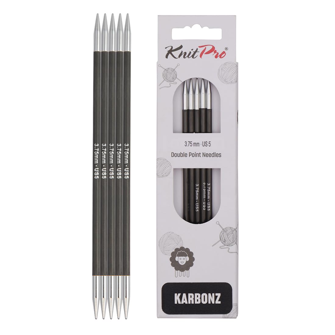 KnitPro Karbonz Double Pointed Needles 8" (20cm) | 3.75 mm