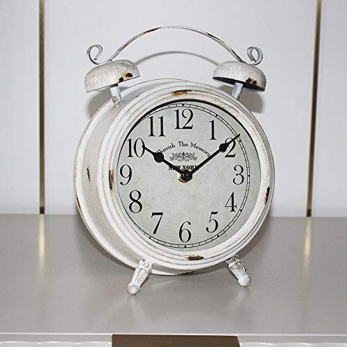 MODE HOME Vintage Cream Desk and Shelf Clock Decorative Table Clock on Stand Rustic Mantle Clock Non-Ticking