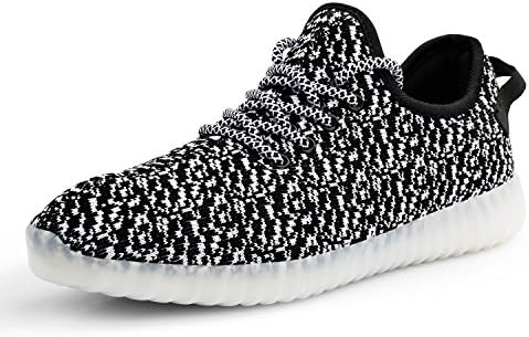 LED Shoes, XRun 7 Colors LED Luminous Shoes Unisex Men &amp; Women Sneakers USB Charging Flashing Shoes Sport Shoes,Black and white,Size 43 EU, 9.0 D(M) US