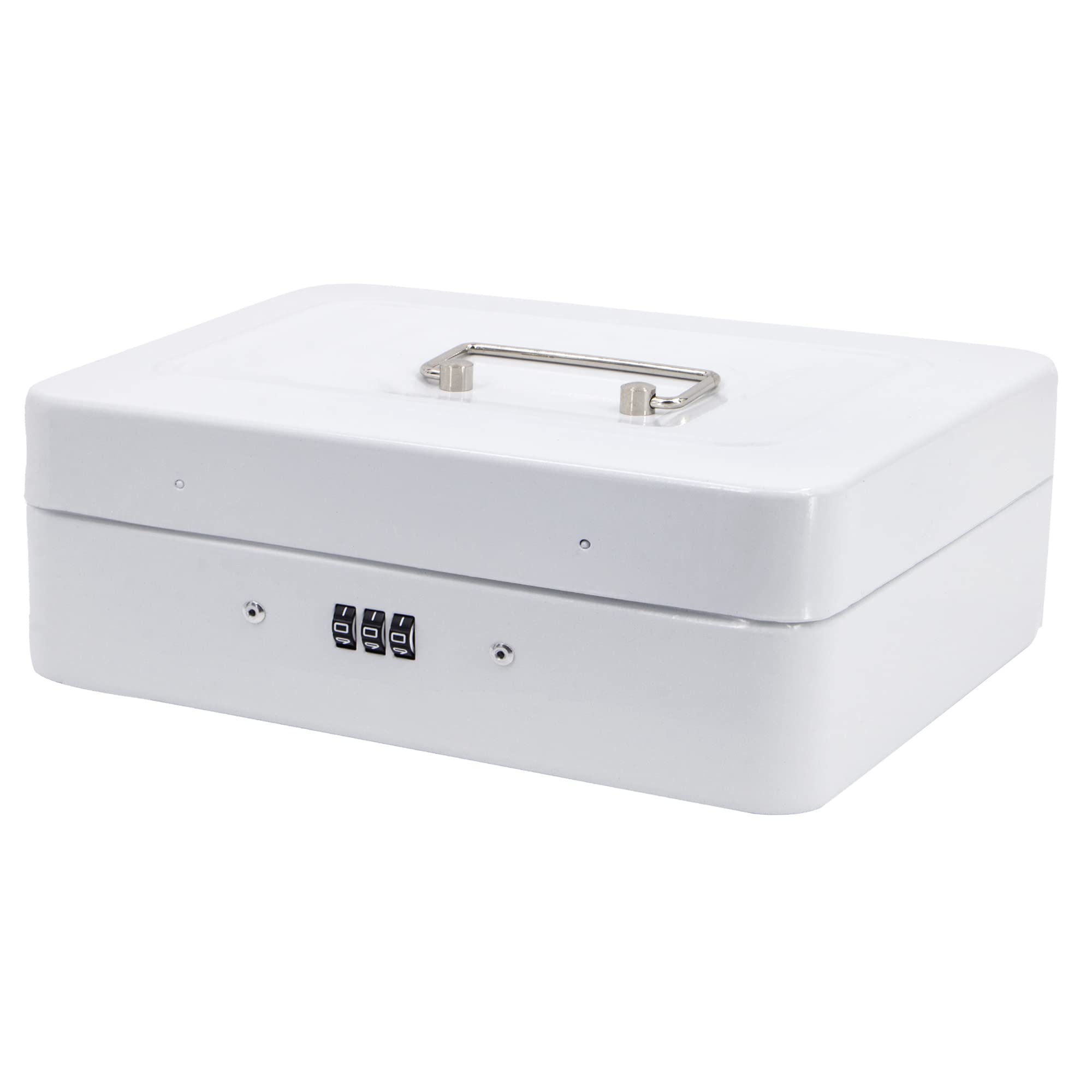Time to Sparkle 10 inch Small Security Lock Box with Coin Tray Metal Material with Stainless Steel Handle 25 * 20 * 8.5cm White
