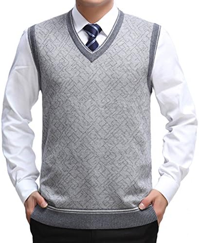 Jiuhila Mens Winter Sweater Knitted Vest Warm Cashmere Wool V Neck Sleeveless Pullover