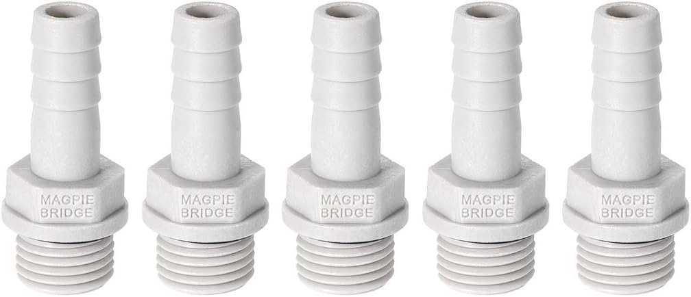 sourcing map PVC Barb Hose Fitting Connector Adapter 8mm or 5/16" Barbed x 1/4" G Male Pipe 5pcs, Grey, 5/16" x G1/4
