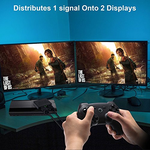 HDMI Splitter 1 x 2, Adwox 1 Input to 2 Outputs HDMI Amplifier Switcher Box Hub Support 4KX2K 3D 2160p 1080p for HDTV/Blu-Ray player/DVD/DVR/Xbox, with a 0.8M Micro USB Cable