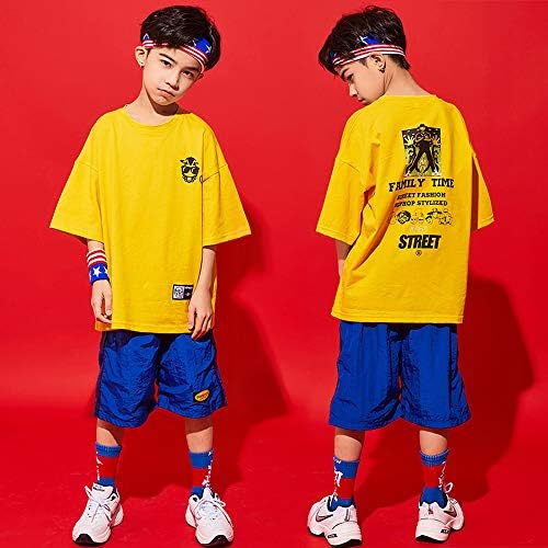 Patypeetyキッズダンス衣装 ヒップホップ 女の子 男の子 Hiphop 子供 半袖 トップス パンツ ジャズダンス モデル着用 注目アイテム 演出服 トップス パンツ ヘアバンド ステージ衣装 150cm 演出 ゆったり 大量注文対応110 170cm 練習着 お揃い