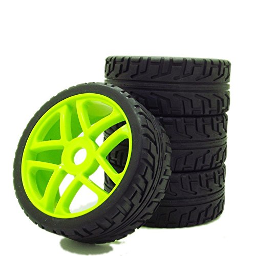 1:8 Off-Road RC Car Buggy 17mm Hub Wheel Rims and Tires H Thread Pattern Green Pack of 4