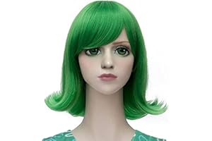 ANOGOL Hair Cap+Short Green Wavy Cosplay Wig Green Hair Costume Halloween Wigs For Women Men St. Patrick‘s day hair For Anime Cartoon Costume Party Wig For Halloween Christmas