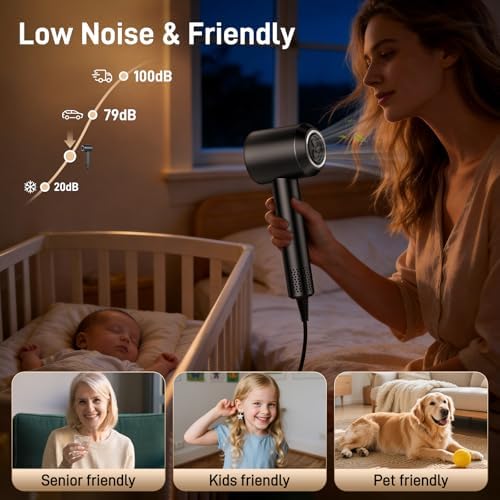 Secador Pelo Profesional Iónico con Difusor y Boquilla, Pantalla Digital