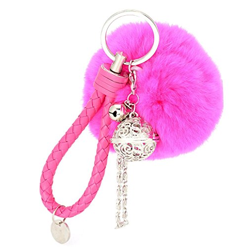 BCDshop Cute Cute Faux Fur Ball Cell Phone Car Keychain Pendant Handbag Charm Key Ring Xmas Gift (Hot Pink, alloy) - Thumbnail 2
