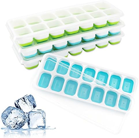 Ice Cube Trays, 4 Pack Silicone Ice Cube Molds with Removable Lids, LFGB Certified and BPA Free, Easy-Release &amp; Stackable 14 Ice Cubes Tray Set