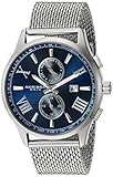 Akribos XXIV Men's Swiss Quartz Multi-Function Blue Sunray Dial Silver-Tone Mesh Stainless Steel Bracelet Watch AK905SSBU