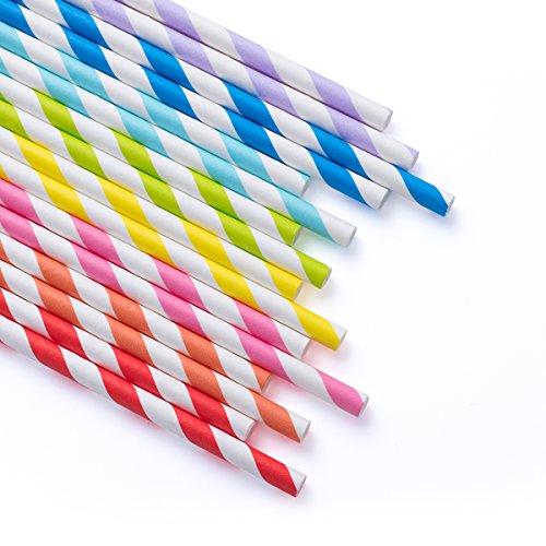 200-Pack Paper Straws - 8 Different Colors Rainbow Stripe Paper Drinking Straws - Paper Straws for Birthday, Wedding, Christmas, Celebration Parties