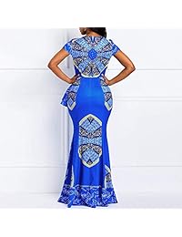 VERWIN Vestido africano con manga y cuello cuadrado, longitud del suelo, geométrico, sirena, maxi vestido largo