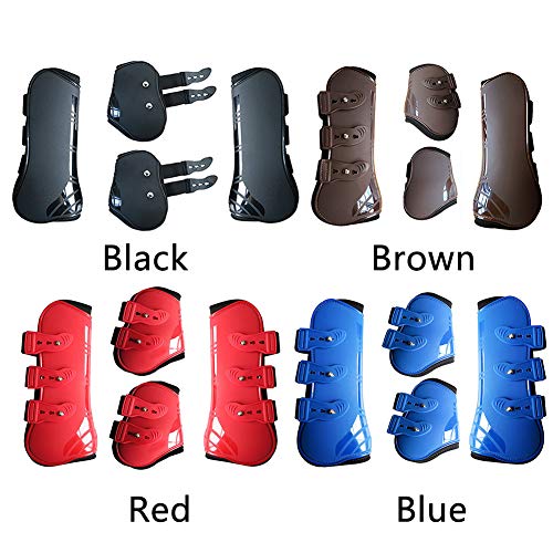 GEZICHTA 4 Pack Adjustable Front Hind Horse Leg Boots Protection Wraps, PU Shell Shockproof Horse Leg Protective Guards Protective Gear for Horse Jumping, Riding, Eventing - Thumbnail 3