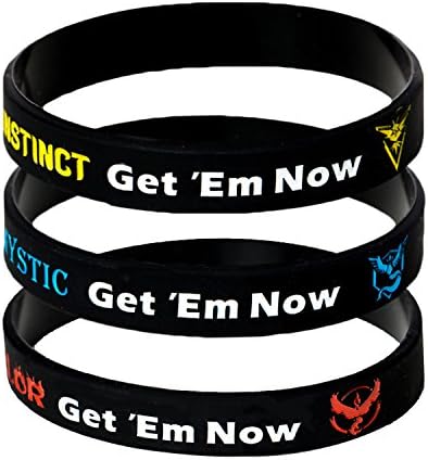 Pokemon Go Theme Silicone Wristband Bracelets [Set of 3] - Mystic [Blue] (1), Valor [Red] (1), Instinct [Yellow] (1)