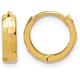 14k Yellow Gold Polished and D/C Huggie Hoop Earrings