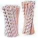 Cooraby 200 Pieces Rose Gold Paper Straws Disposable Paper Drinking Straws Biodegradable Foil Rose Gold Striped and Solid Paper Straws for Party Wedding Celebrations Decorations, 4 Style (Rose Gold)