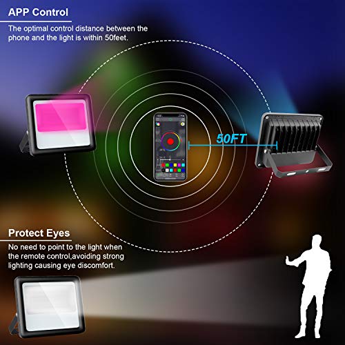 2 Pack 120W RGB LED Flood Light Waygor Bluetooth Smart Floodlights