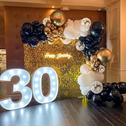 Black and Gold Balloon Arch Garland Kit, 124pcs Including Black, White, Gold, and Black Confetti Balloons, Ideal for New Year’s Eve Party, Graduation, Birthday, Wedding, Baby Shower Decorations