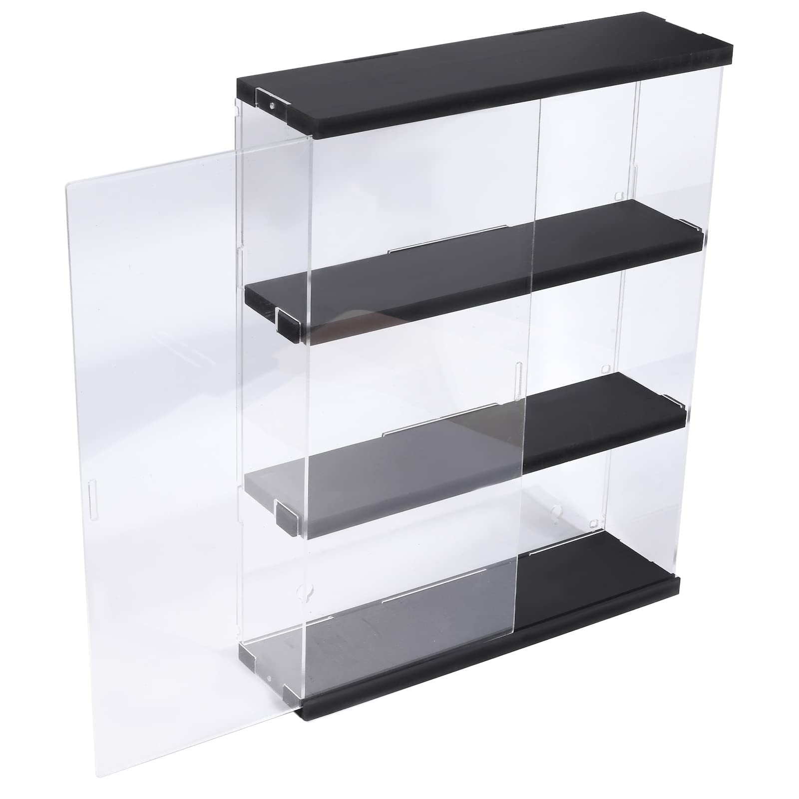 Photo 1 of Choowin 3 Layer Wall Mounted Display Shelf Clear Acrylic Display Case for Collectibles Figures Funko Pop Mart Labubu Sonny Angel Smiski, Assemble Dustproof Display Box with Sliding Door(Black)