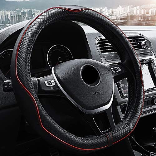 HYUGO D Type Steering Wheel Cover - Flat Bottom Car Steering Wheel Protector D Cut Shaped Diameter 38cm(15") Genuine Leather