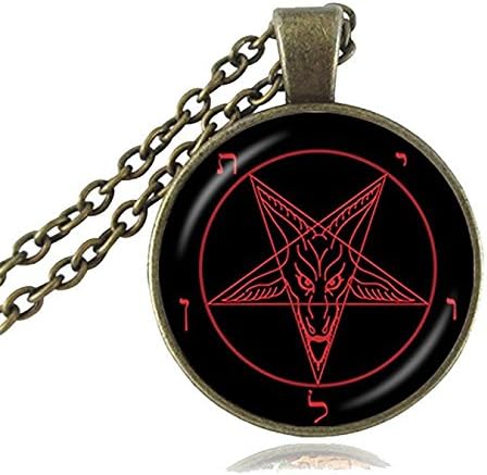 Satanic Baphomet Necklace, Goat Head Pendant, Inverted Pentagram Jewelry
