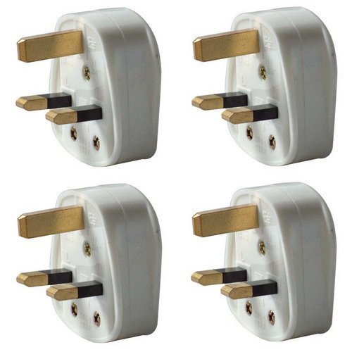 Pack of 4 UK 3 Pin 13A Fused Mains Plugs - White